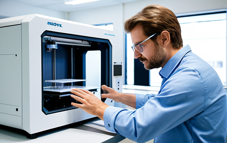 A professional materials scientist in a pristine, high-tech research laboratory, observing an advanced 3D ceramic printer creating an intricate, sustainable architectural component. The lab is modern and clean, with subtle hints of energy-efficient design. The scientist is fully clothed, in professional dress, appropriate attire, safe for work, perfect anatomy, natural pose, professional photography, high quality, correct proportions, well-formed hands, natural body proportions, family-friendly.