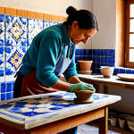 Ceramic Workshop Scene**

"A bright and airy ceramic workshop in Talavera de la Reina, Spain. A potter, fully clothed in practical attire, is meticulously shaping a piece of gres on a pottery wheel. Walls are adorned with colorful, hand-painted azulejos. Sunlight streams through large windows. Safe for work, appropriate content, professional setting, fully clothed, perfect anatomy, natural proportions, family-friendly."

**