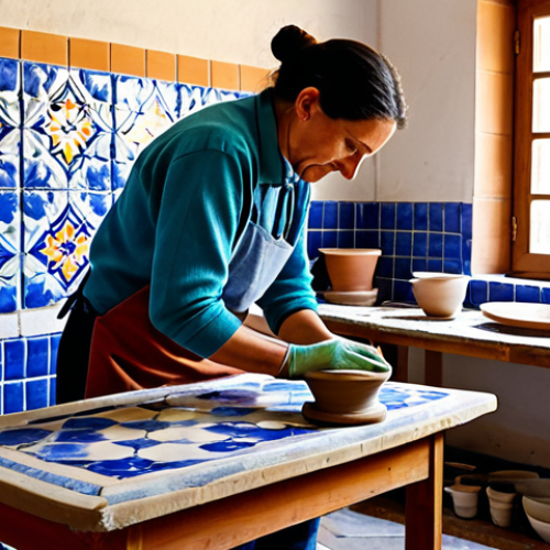 Ceramic Workshop Scene**

"A bright and airy ceramic workshop in Talavera de la Reina, Spain. A potter, fully clothed in practical attire, is meticulously shaping a piece of gres on a pottery wheel. Walls are adorned with colorful, hand-painted azulejos. Sunlight streams through large windows. Safe for work, appropriate content, professional setting, fully clothed, perfect anatomy, natural proportions, family-friendly."

**