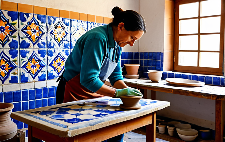 Ceramic Workshop Scene**

"A bright and airy ceramic workshop in Talavera de la Reina, Spain. A potter, fully clothed in practical attire, is meticulously shaping a piece of gres on a pottery wheel. Walls are adorned with colorful, hand-painted azulejos. Sunlight streams through large windows. Safe for work, appropriate content, professional setting, fully clothed, perfect anatomy, natural proportions, family-friendly."

**