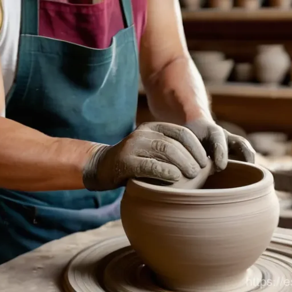 미술세라믹 이론 및 실습 - **Prompt:** A skilled potter's hands, covered in wet clay, are intensely focused on shaping a beauti...