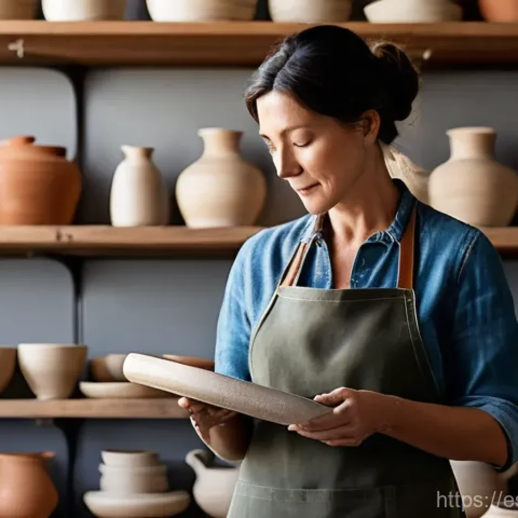 세라믹 분야 자격취득 방법 - **Prompt 1: "A master ceramist, a woman in her late 40s with a focused and serene expression, stands...