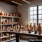 Home 21 미술세라믹 커리어 목표 설정 - A bright and spacious ceramic artist’s workshop in a modern urban setting, featuring a diverse range...