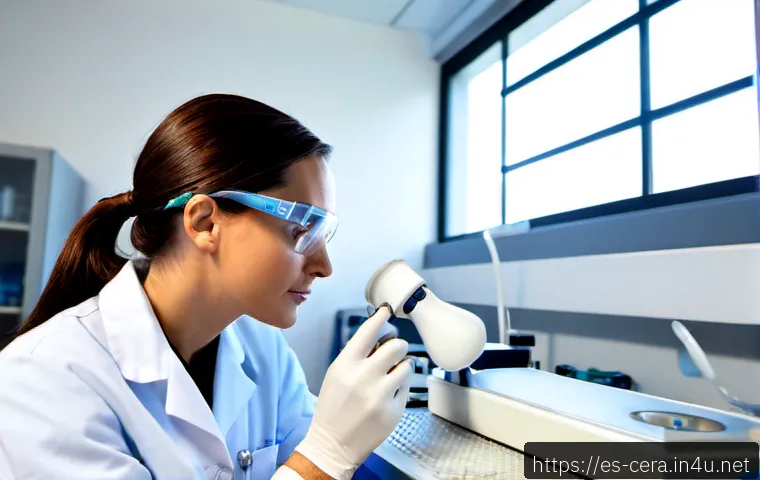 Home 17 세라믹 기술 혁신 사례 - Photorealistic advanced ceramics innovation in a Spanish medical research laboratory, a female engin...